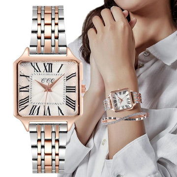 New Quality Fashion Roman Design Square Watches - Gold Plated Alloy Strap Luxury Ladies Quartz Wristwatches - The Jewellery Supermarket